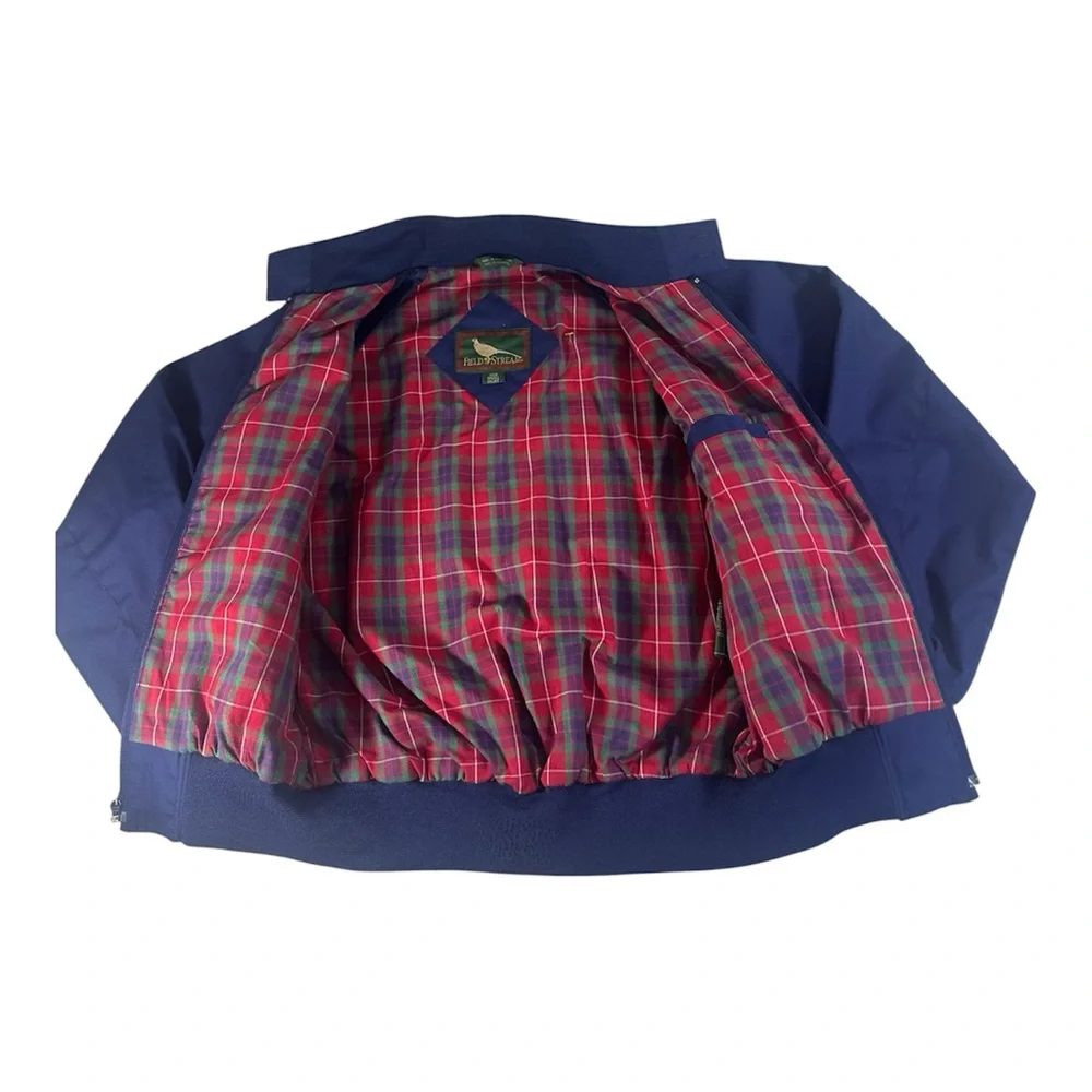 Field & Stone Plaid Lined Bomber Jacket Navy a Blue Zip Front Size Small Short